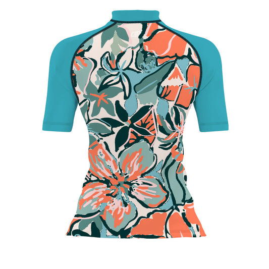 Pink Flora - Women's Surf UPF50+ Short Sleeve Rash Guard