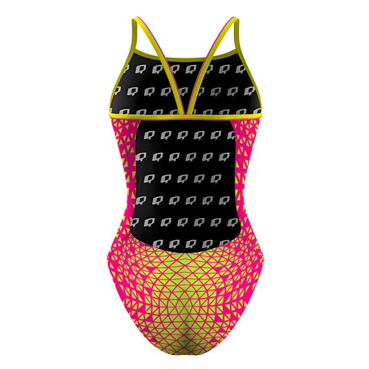 Pink/ Lime Green Geometry - Sunback Tank Swimsuit