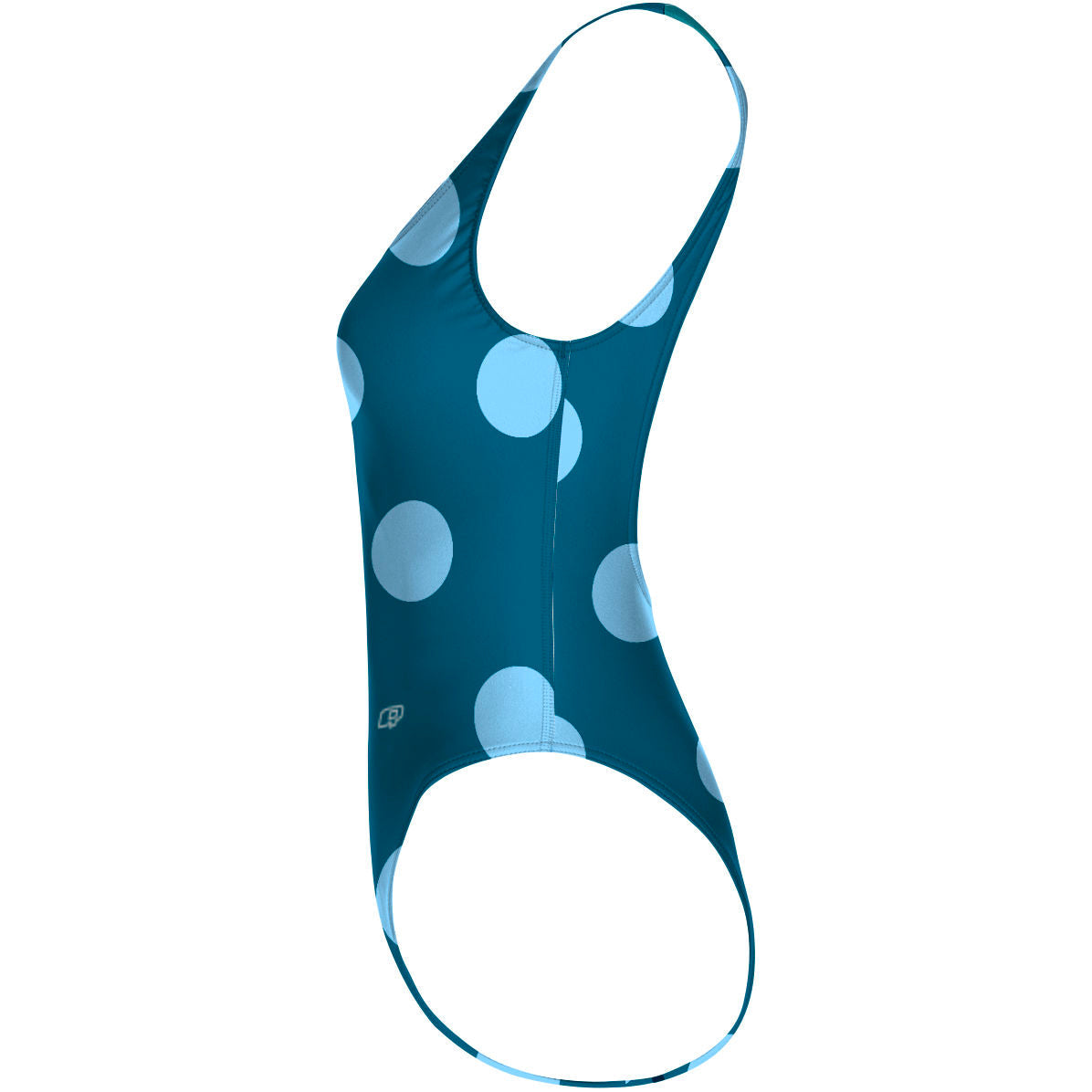 Teal-Blue Polka Dots - High Hip One Piece Swimsuit