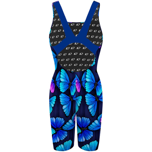 Blue Butterfly - Classic Strap Long Knee Women Jammer