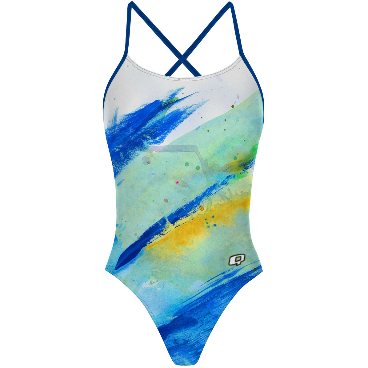 Blue Brush Strokes - "X" Back Swimsuit