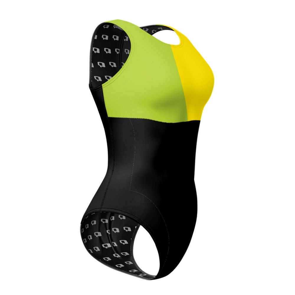Tricolor Squares Female Waterpolo Suit - Verde/Amarillo