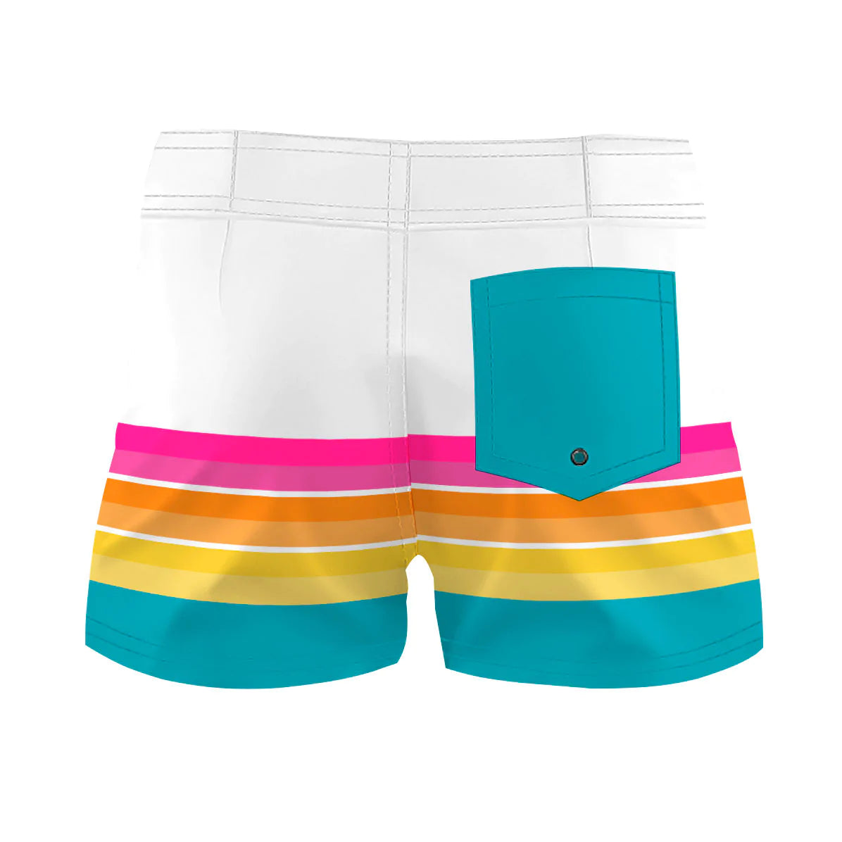 White Block & Multicolor Stripes - Women Board Shorts