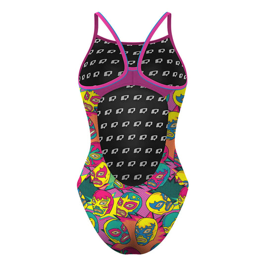 Comic Wrestling Masks - Skinny Strap Swimsuit