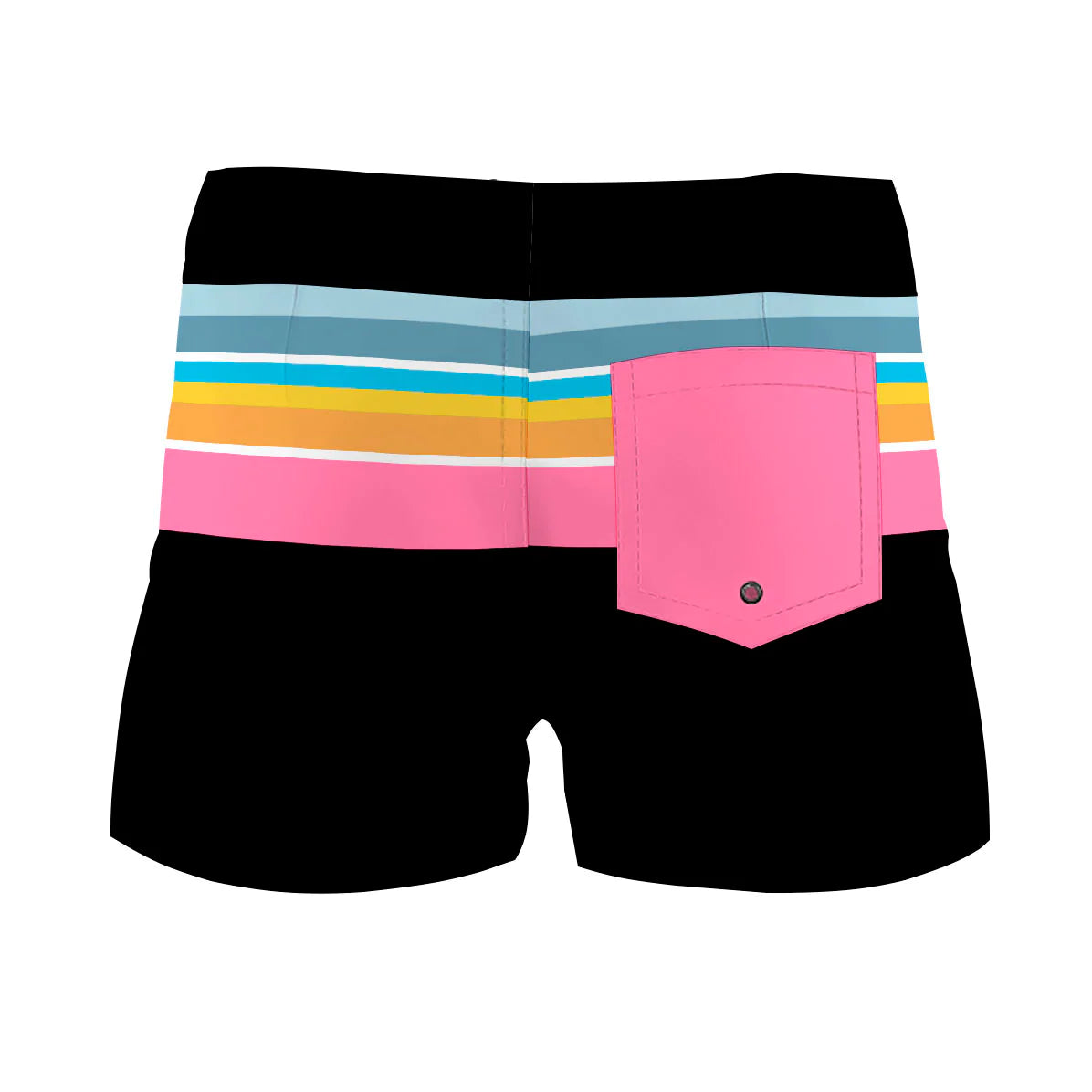 Black Block & Multicolor Stripes Women Board Shorts