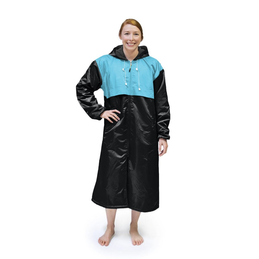 Black & Turquoise Solid Parka