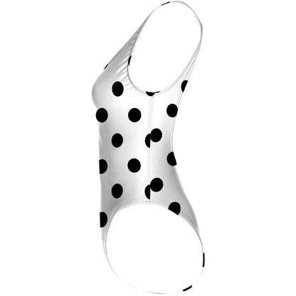 White-Black Polka Dots - High Hip One Piece Swimsuit