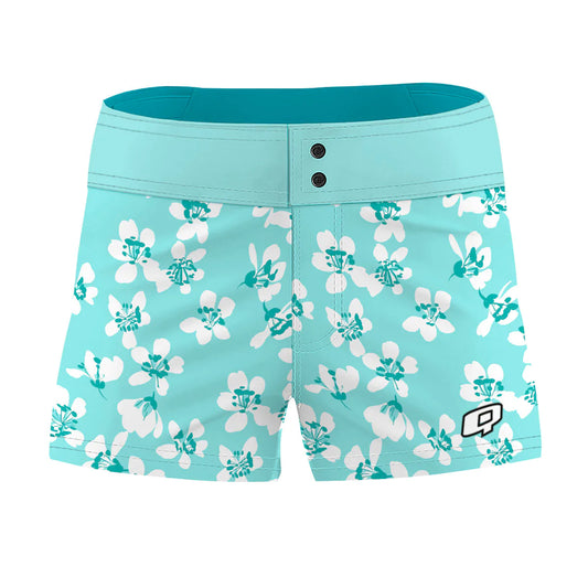 Mint Green Delicate Flowers - Women Board Shorts