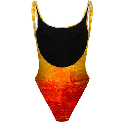 Yellow Brush Strokes - High Hip One Piece Swimsuit