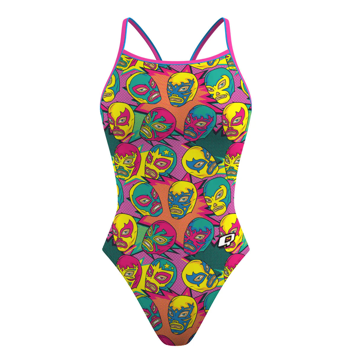 Comic Wrestling Masks - Skinny Strap Swimsuit