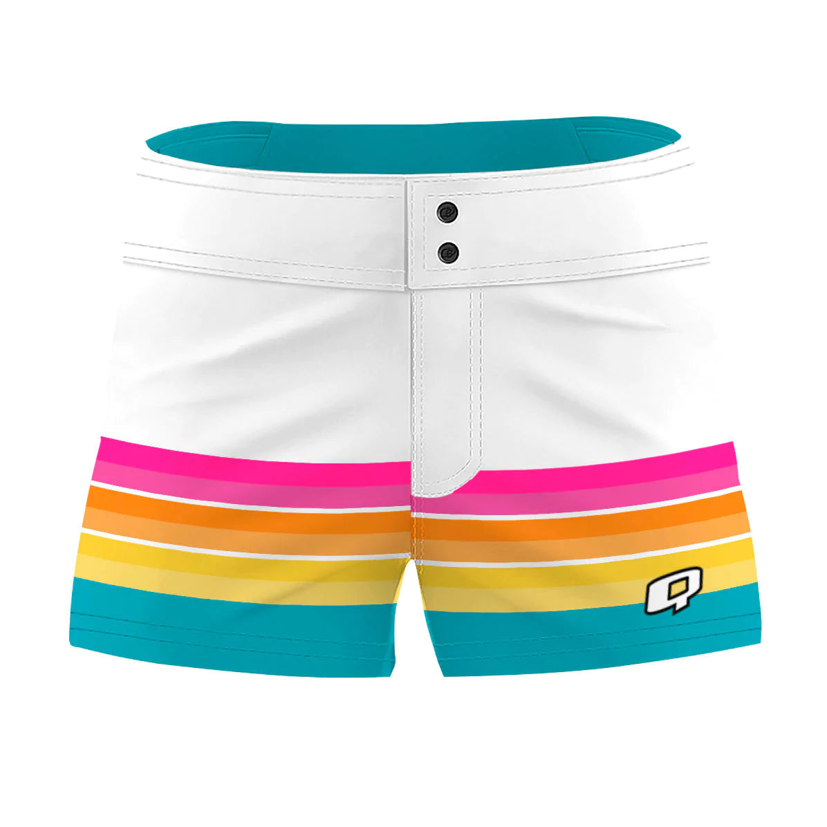 White Block & Multicolor Stripes Women Board Shorts