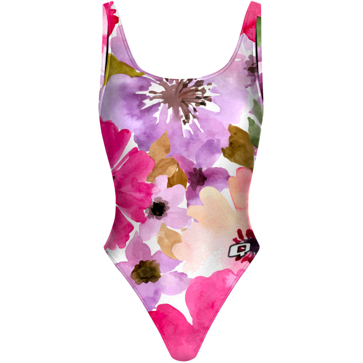 Watercolor Flowers - High Hip One Piece Swimsuit