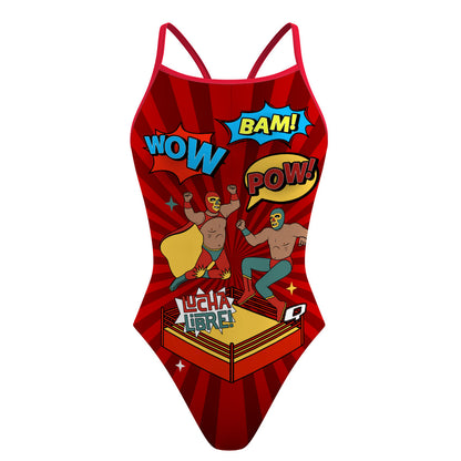 Mexican Wrestlers Fight - Skinny Strap Swimsuit