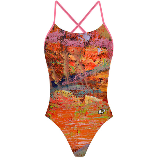 Orange Oil On Canvas - "X" Back Swimsuit