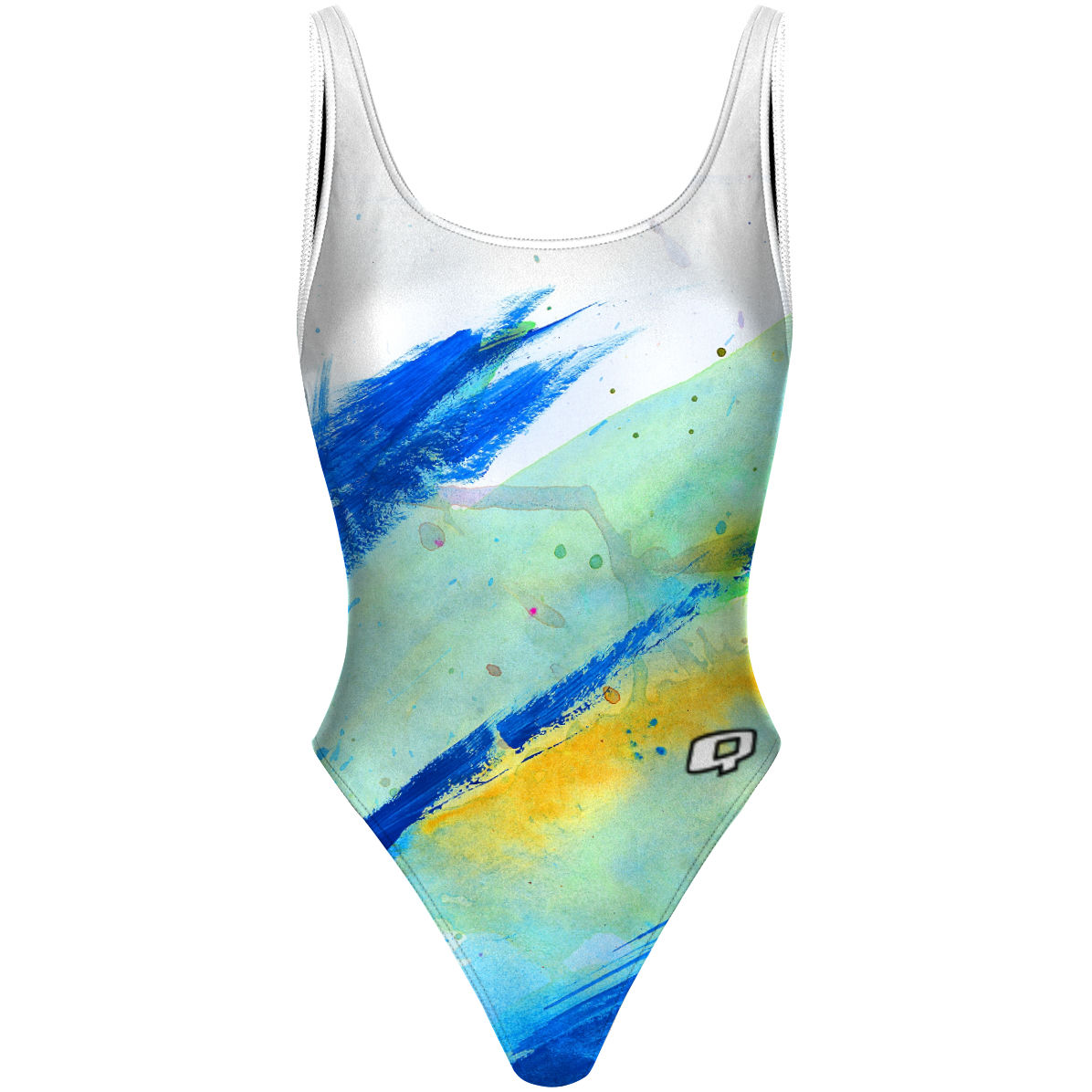 Blue Brush Strokes - High Hip One Piece Swimsuit