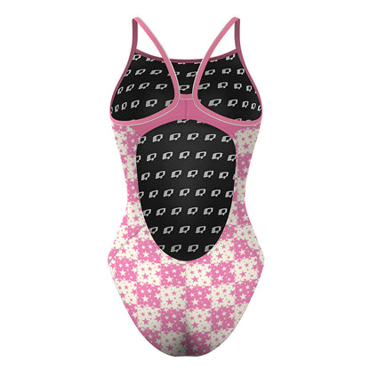 Pink Plaid Stars - Skinny Strap Swimsuit