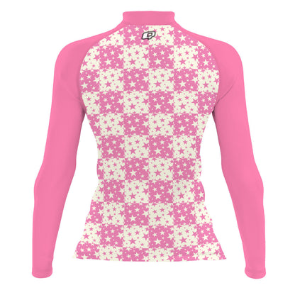 Pink Plaid Stars - Women's Surf UPF50+ Long Sleeve Rash Guard