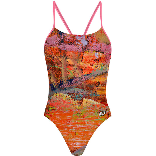 Orange Oil On Canvas - "Y" Back Swimsuit