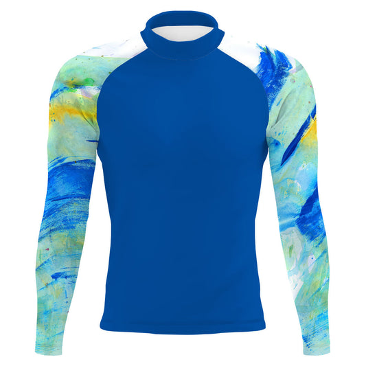 Blue Brush Strokes - Men's Surf UPF50+ Long Sleeve Rash Guard