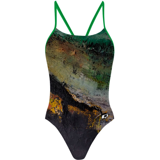 Green Oil On Canvas - "Y" Back Swimsuit