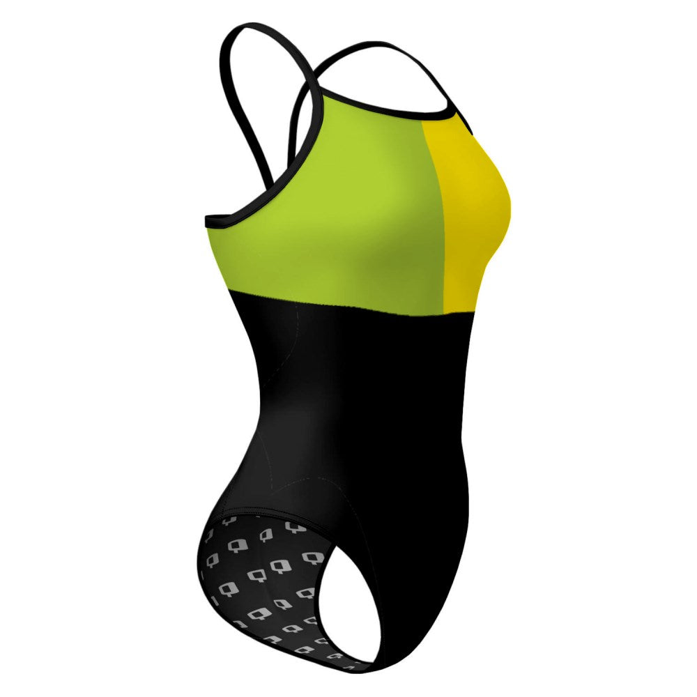 Tricolor Black, Green and Yellow - Sunback Tank Swimsuit