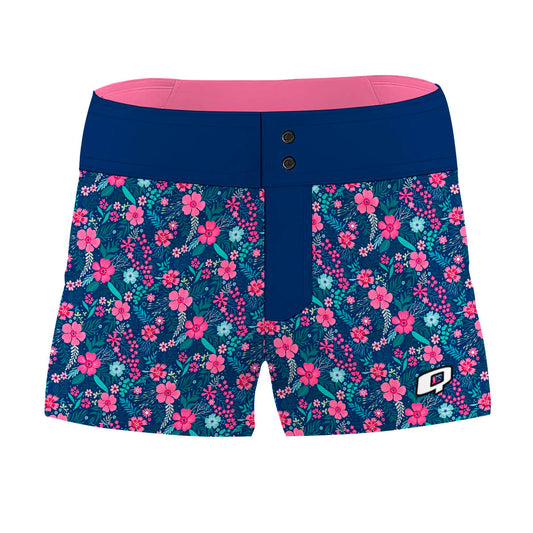 Dark Blue Spring Flowers Women Board Shorts