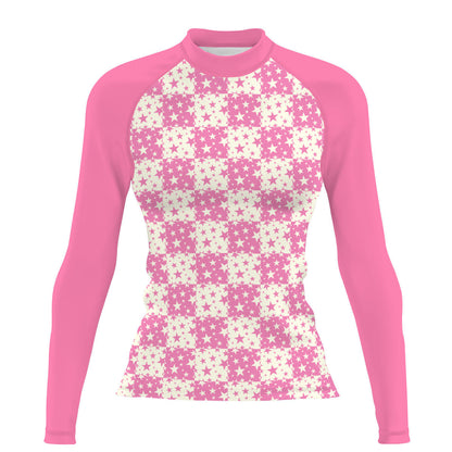 Pink Plaid Stars - Women's Surf UPF50+ Long Sleeve Rash Guard