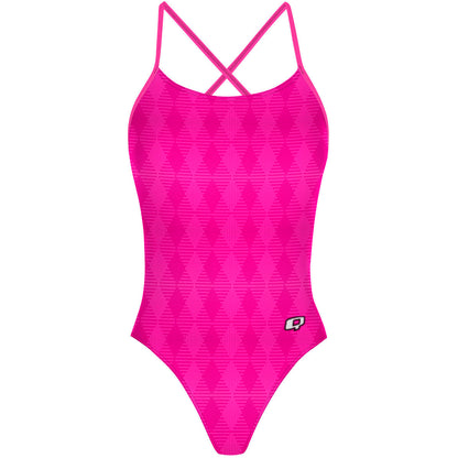 Hot Pink Plaid - "X" Back Swimsuit
