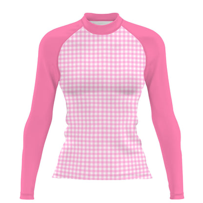 Pink Plaid - Women's Surf UPF50+ Long Sleeve Rash Guard