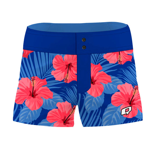 Blue Tropical Flowers Women Board Shorts