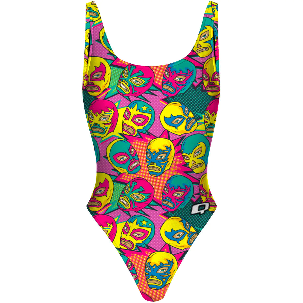 Comic Wrestling Masks - High Hip One Piece Swimsuit