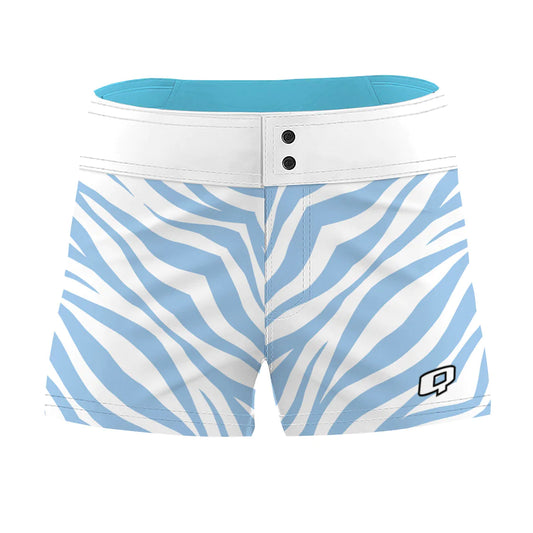 White & Blue Zebra Stripes - Women Board Shorts