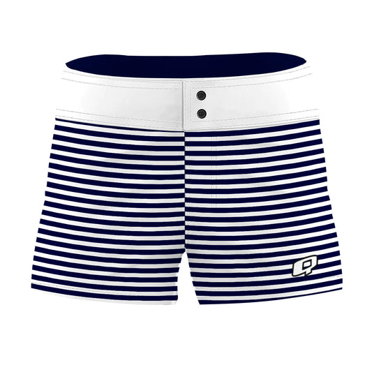 White & Navy Simple Stripes - Women Board Shorts