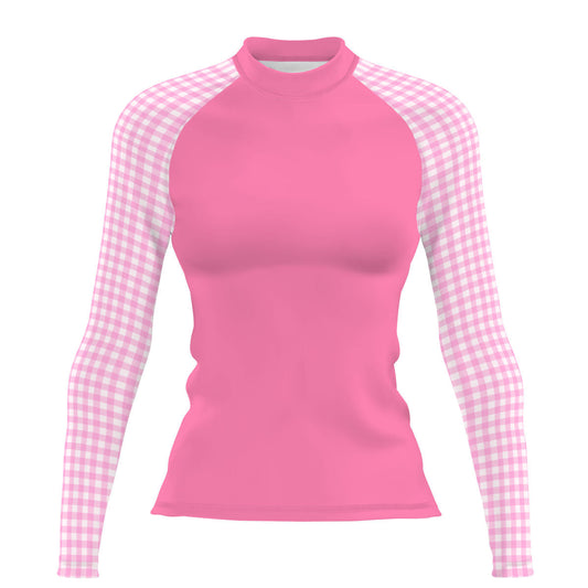 Pink Plaid - Women's Surf UPF50+ Long Sleeve Rash Guard